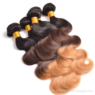 Ombre Hair Extensions India Body Wave Color T1b/4/27 Peruvian Human Hair Bundles Three Tone Color Remy Hair Weaves In Wholesale